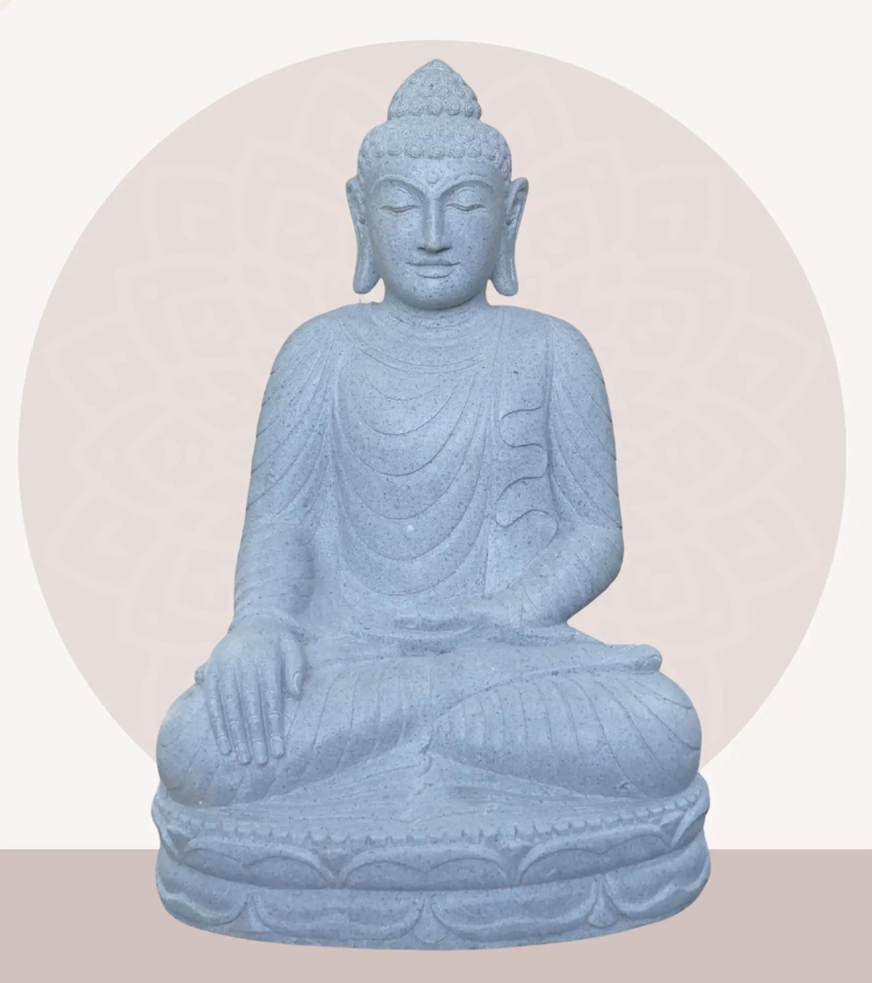  Product image 1 of the product “Seated Buddha made of Riverstone in Bhumisparsha - gesture of touching the earth. 82cm height. ”